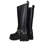 Black Leather Flat Boots