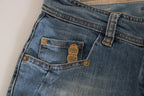 Blue Washed Mid Waist Skinny Casual Denim Pants