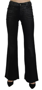 Black Washed High Waist Flared Denim Casual Pants Jeans
