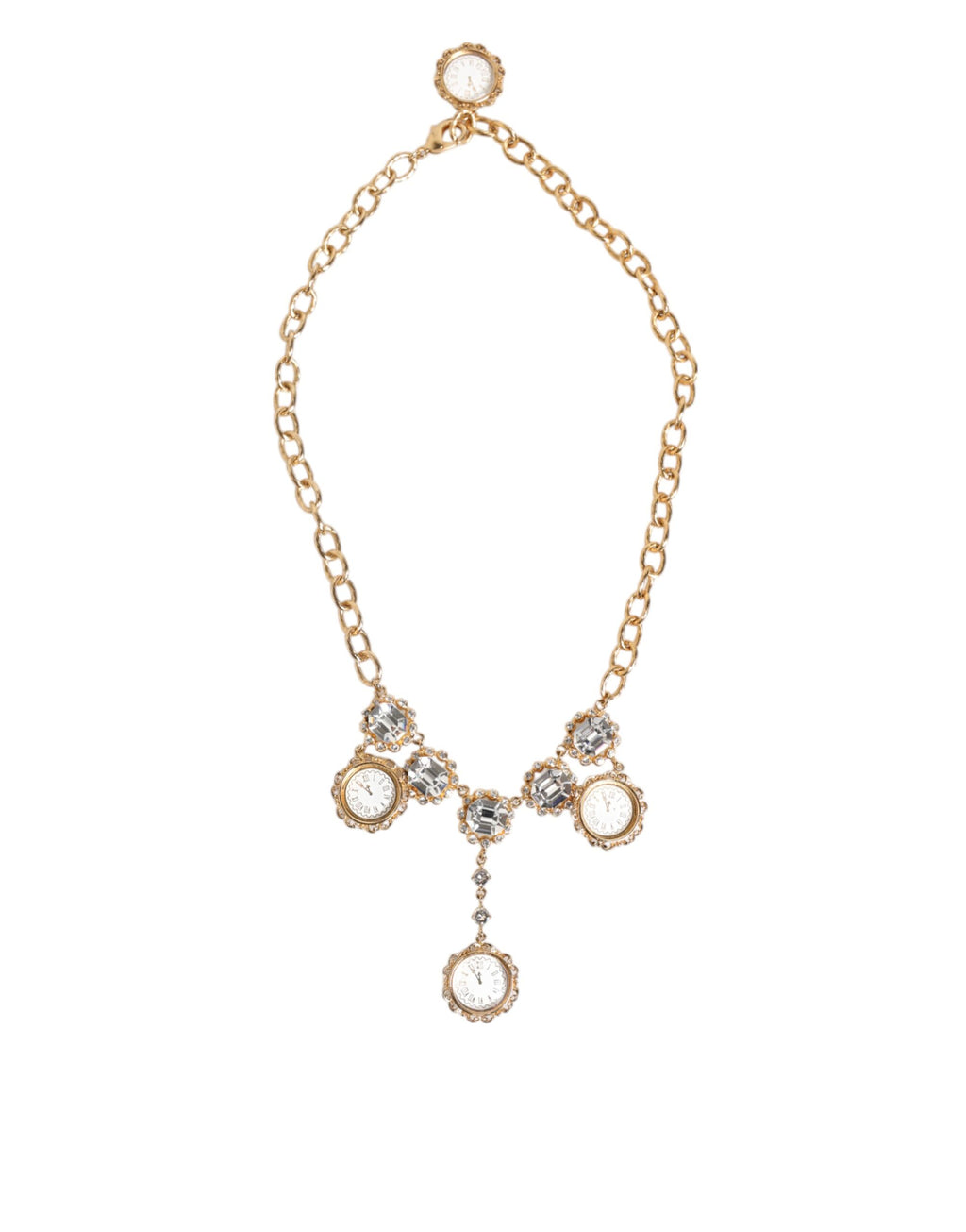 Gold Kristall Uhr Anhänger Statement Schmuck Halskette