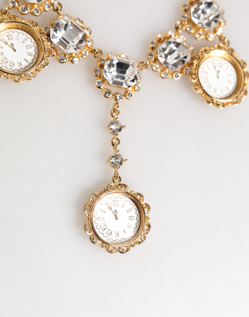 Gold Kristall Uhr Anhänger Statement Schmuck Halskette