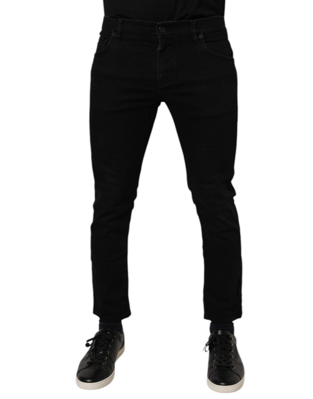 Schwarze schmal geschnittene Herren-Jeans aus Baumwoll-Stretch