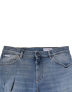 Blue Distressed Cotton Slim Men Denim Jeans