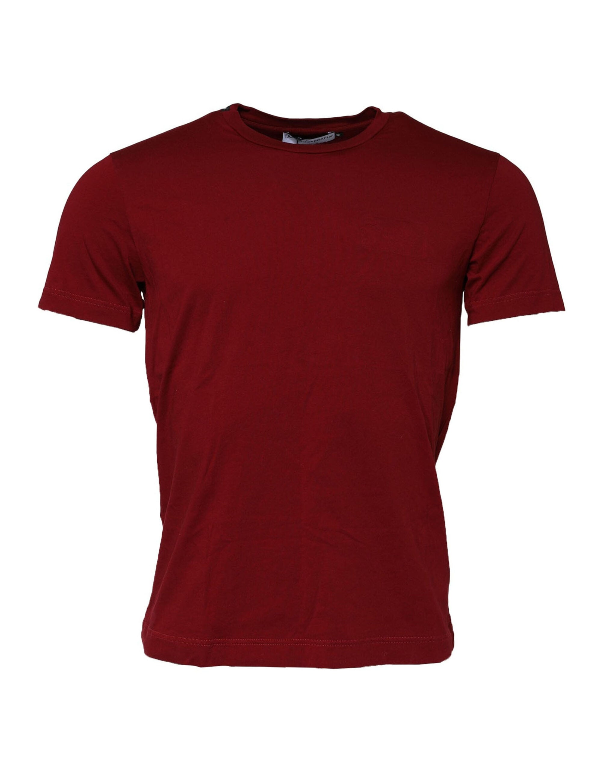 Bordeauxfarbenes Rundhals-T-Shirt aus Baumwolle mit kurzen Ärmeln