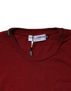 Bordeauxfarbenes Rundhals-T-Shirt aus Baumwolle mit kurzen Ärmeln