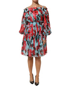 Multicolor Romantic Floral Silk Chiffon Dress