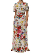 Weißes Seiden-Etui-Abendkleid mit Blumenmuster
