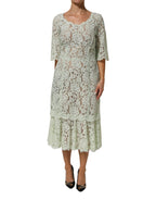 Mint Green Floral Lace Trim Midi Dress