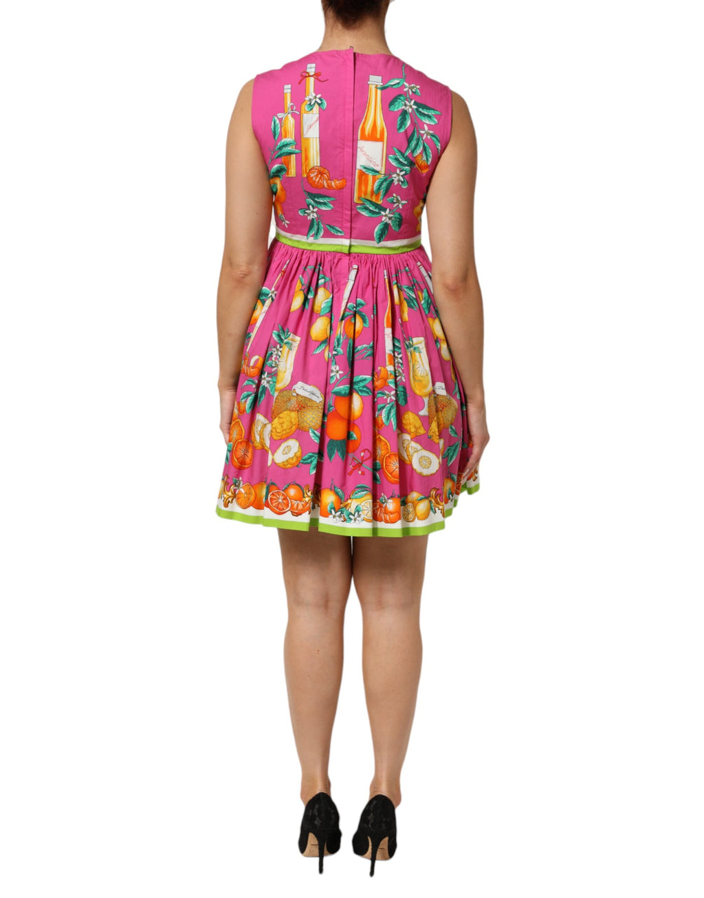 Pinkes ärmelloses A-Linien-Minikleid mit Obstmuster