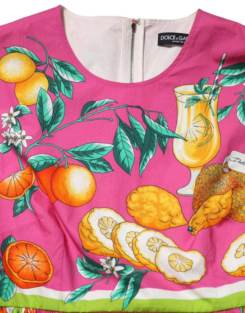 Pinkes ärmelloses A-Linien-Minikleid mit Obstmuster
