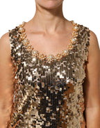Gold Pailletten-Nylon-A-Linien-Minikleid