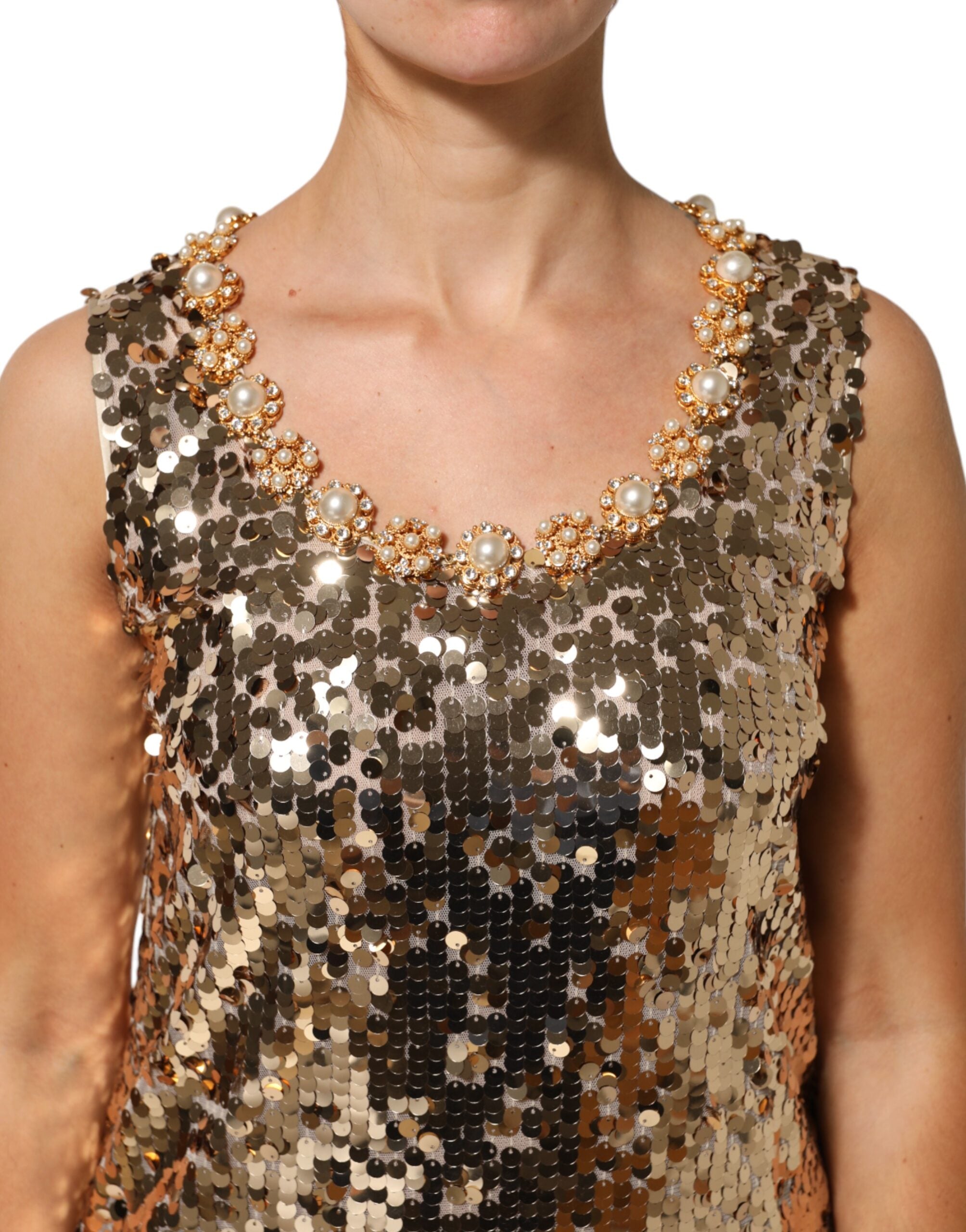 Gold Pailletten-Nylon-A-Linien-Minikleid