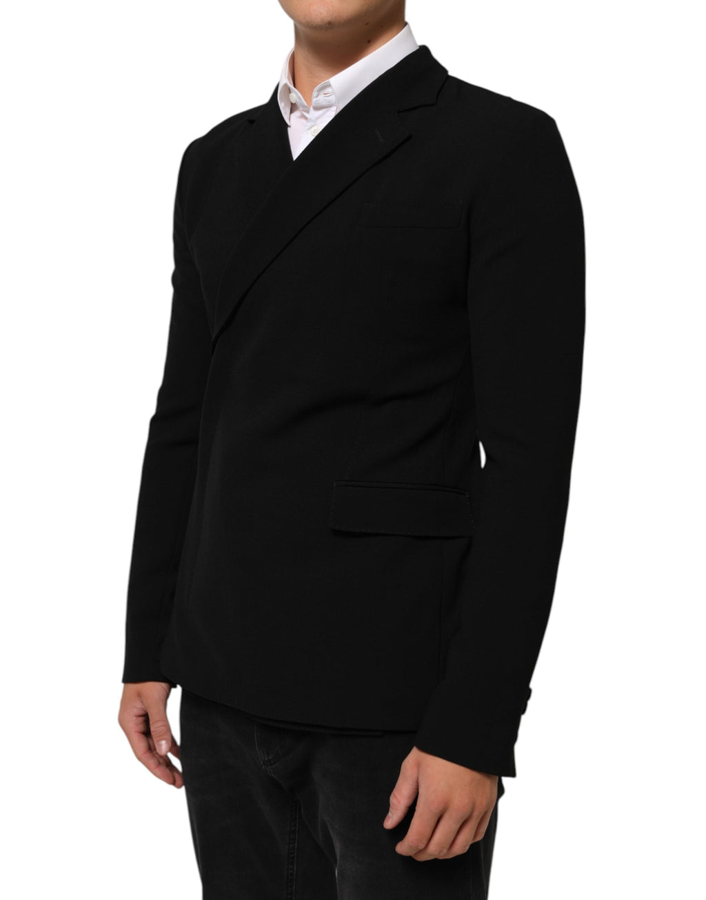 Black Wool Double Breasted Men's Jacket Blazer