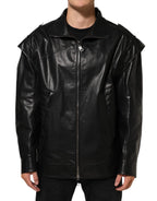 Schwarze Leder-Bikerjacke mit durchgehendem Reißverschluss