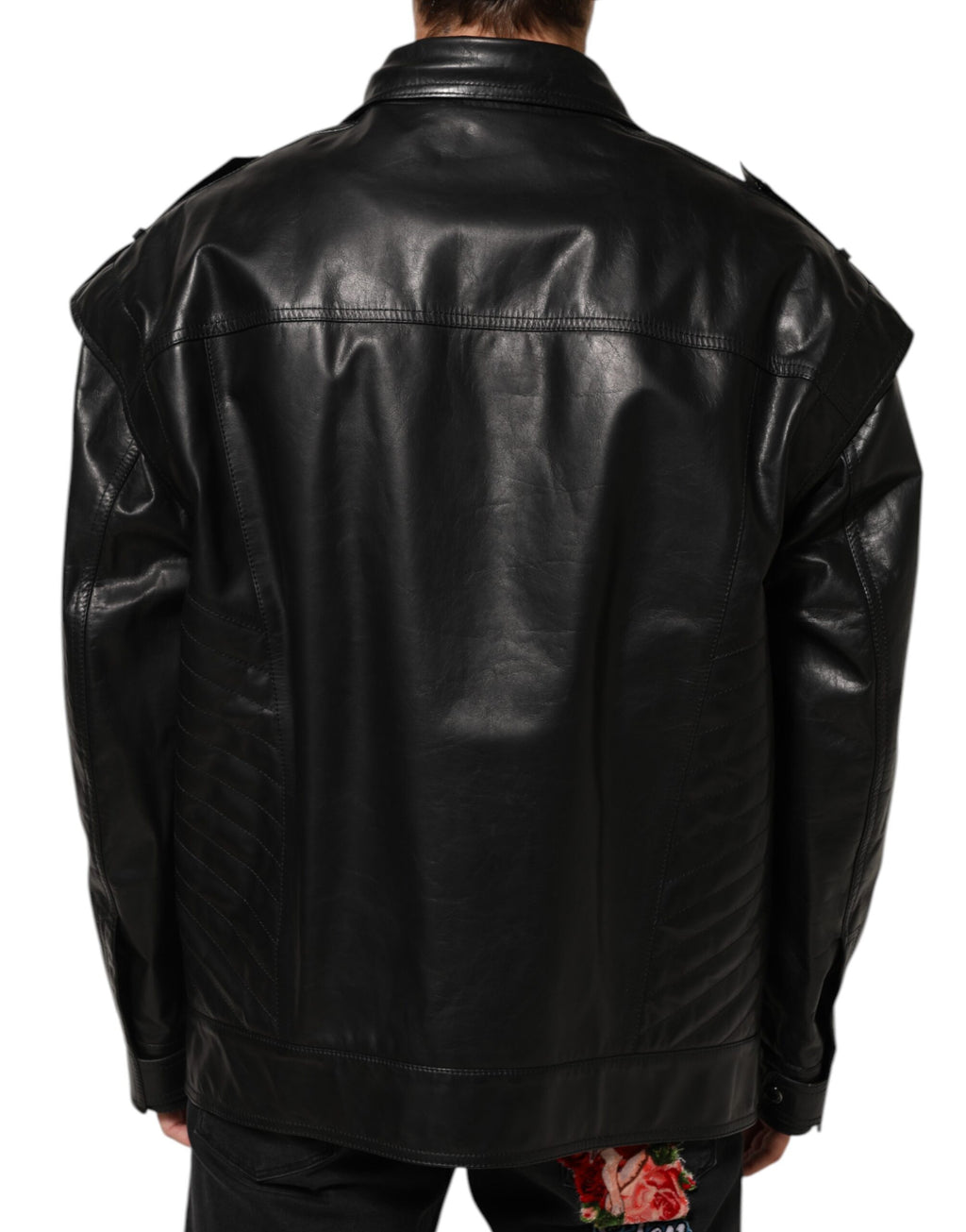 Schwarze Leder-Bikerjacke mit durchgehendem Reißverschluss