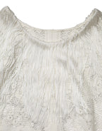 White Floral Lace Fringe Knee Length Dress