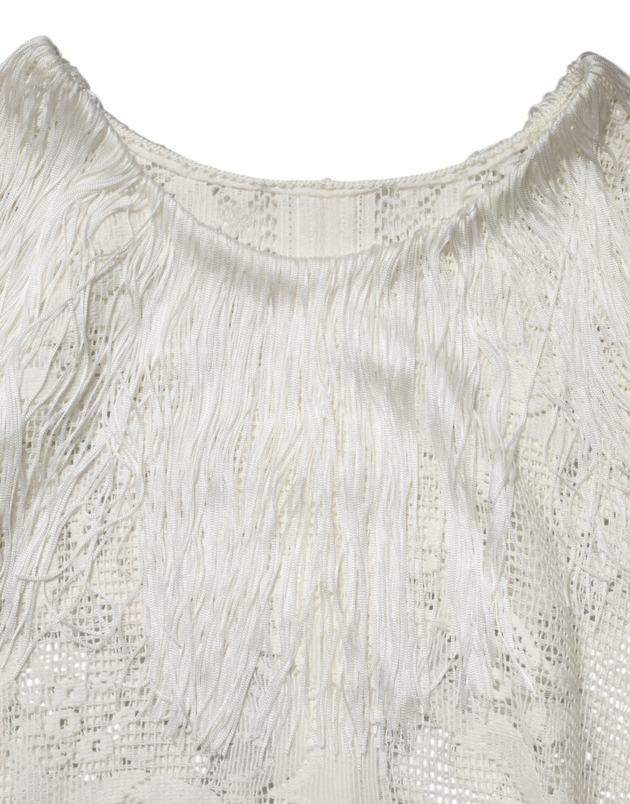White Floral Lace Fringe Knee Length Dress