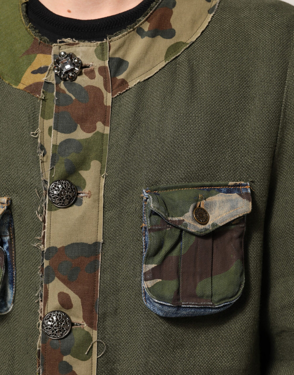Brown Camouflage Linen Button Down Jacket