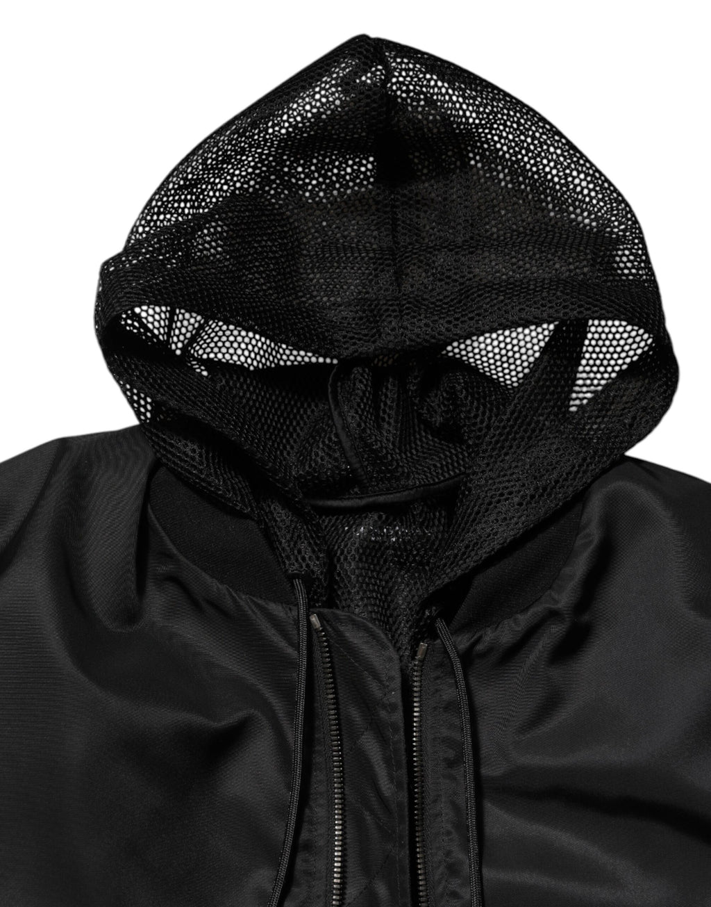 Black Nylon Hooded Full Zip Bomber Men's Jacket