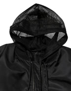 Black Nylon Hooded Full Zip Bomber Men's Jacket