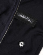 Black Leather Full Zip Hooded Blouson Jacket