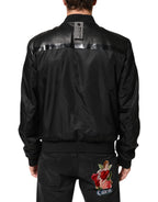 Schwarze Blousonjacke aus Leder und Nylon mit Reißverschluss