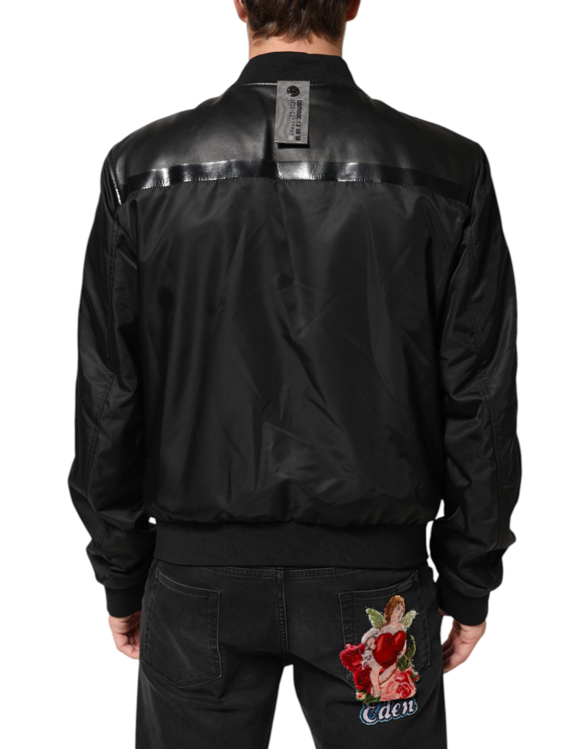 Schwarze Blousonjacke aus Leder und Nylon mit Reißverschluss