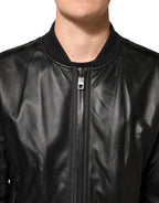 Schwarze Blousonjacke aus Leder und Nylon mit Reißverschluss