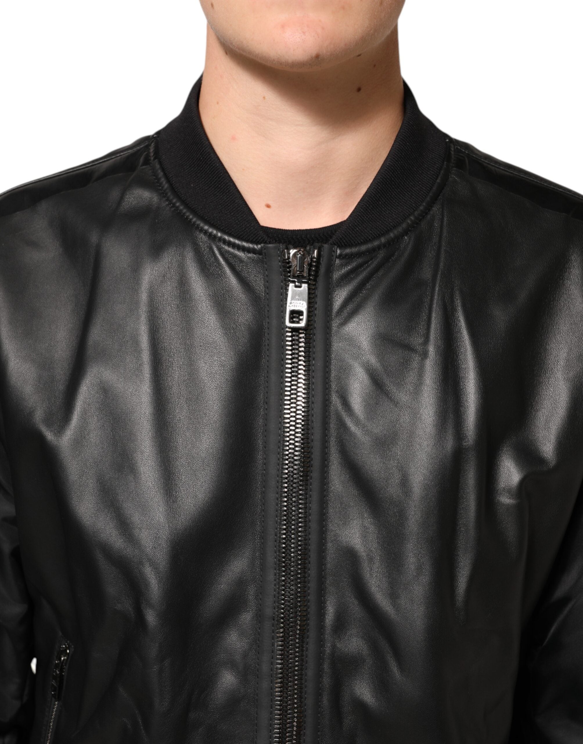 Schwarze Blousonjacke aus Leder und Nylon mit Reißverschluss