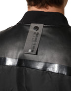 Schwarze Blousonjacke aus Leder und Nylon mit Reißverschluss