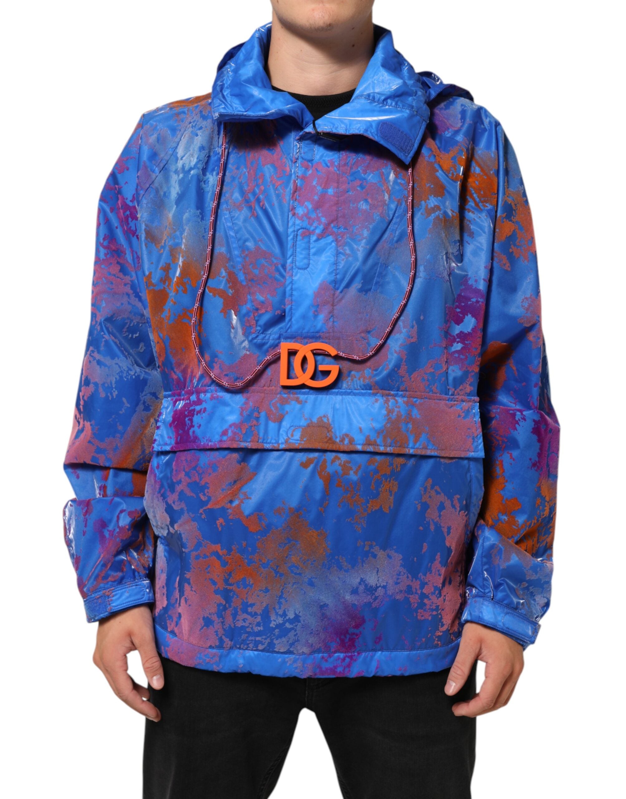 Blauer Tie-Dye Kapuzenpullover mit Logo
