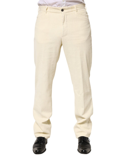 Beige Corduroy Cotton Straight Men's Trousers