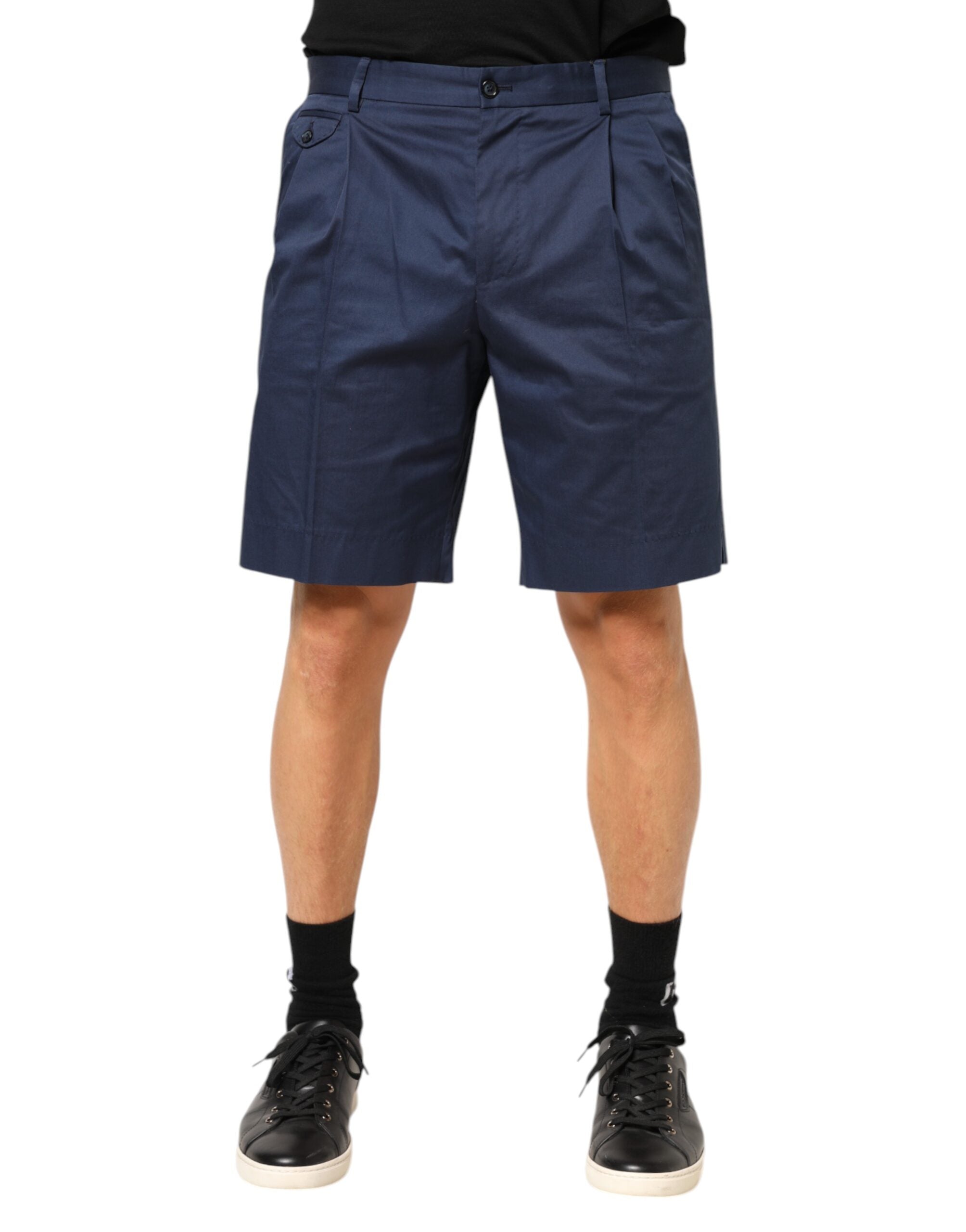 Bermuda-Shorts aus Stretch-Baumwolle mit mittlerer Bundhöhe, blau