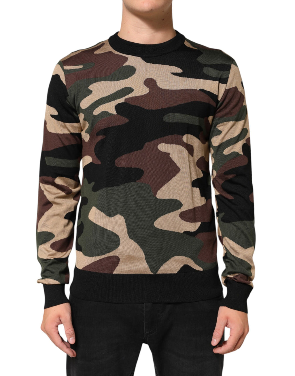 Multicolor Camouflage Rundhals Herren Pullover