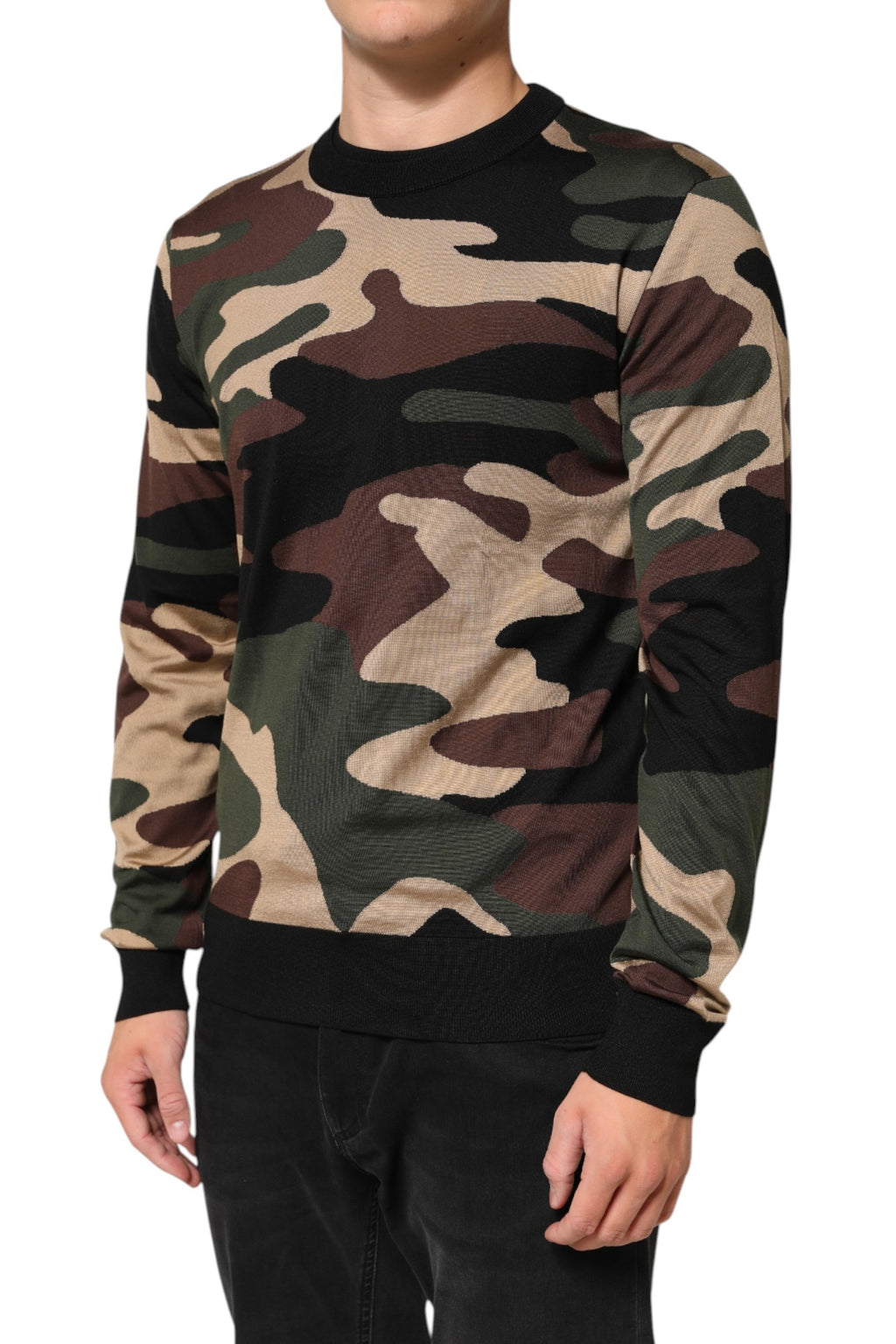 Multicolor Camouflage Rundhals Herren Pullover