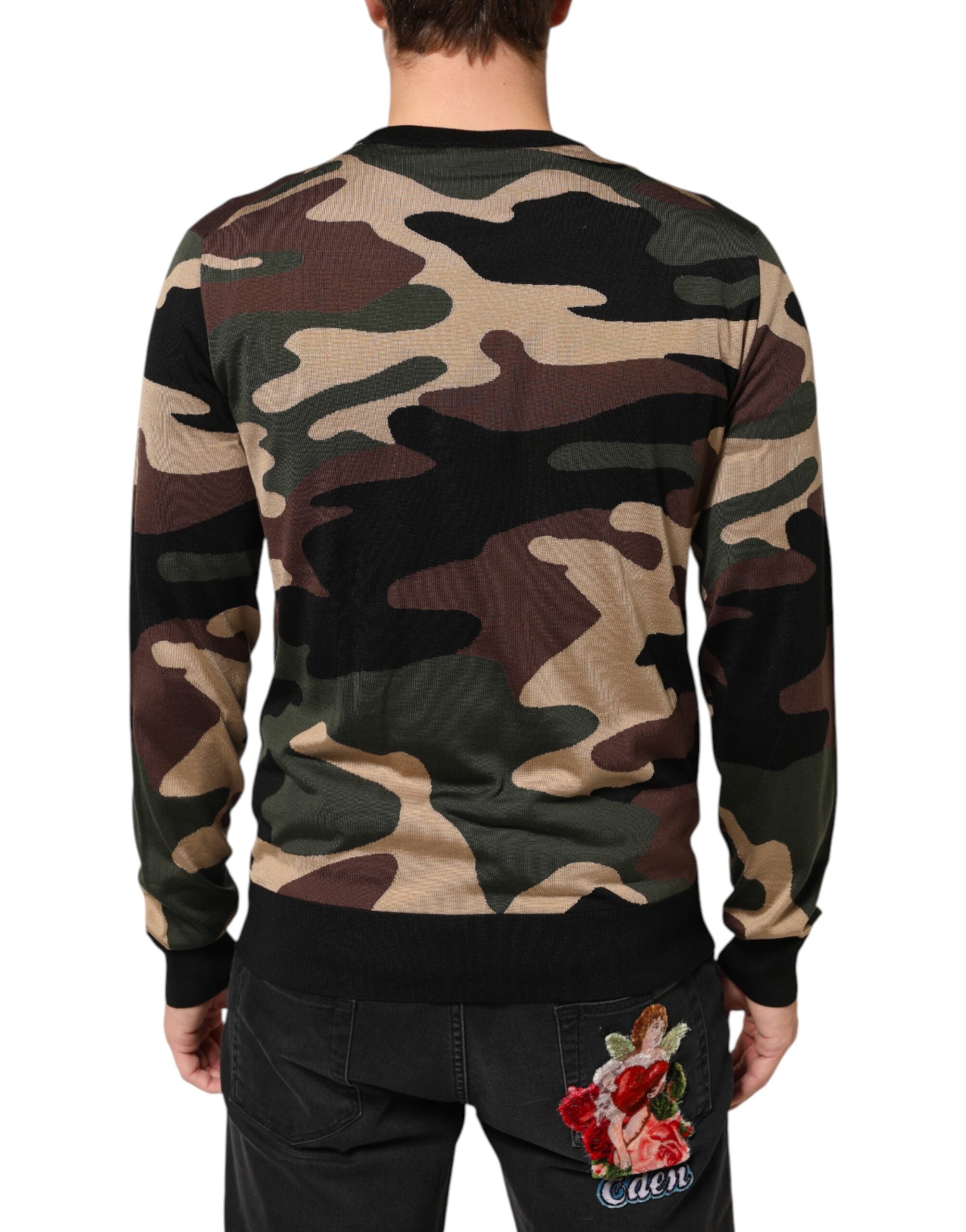 Multicolor Camouflage Rundhals Herren Pullover