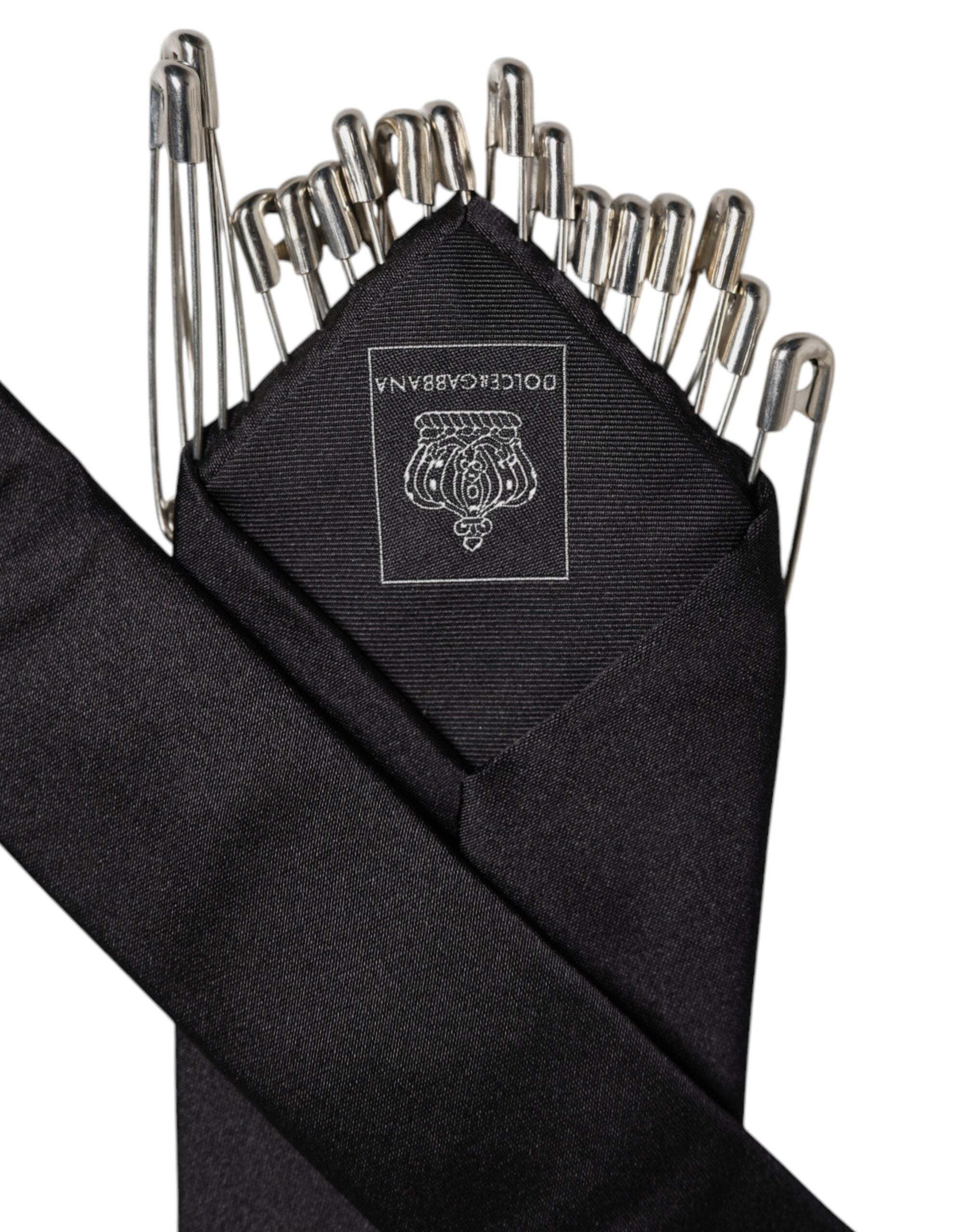 Black Safety Pins Silk Adjustable Necktie Accessory Tie