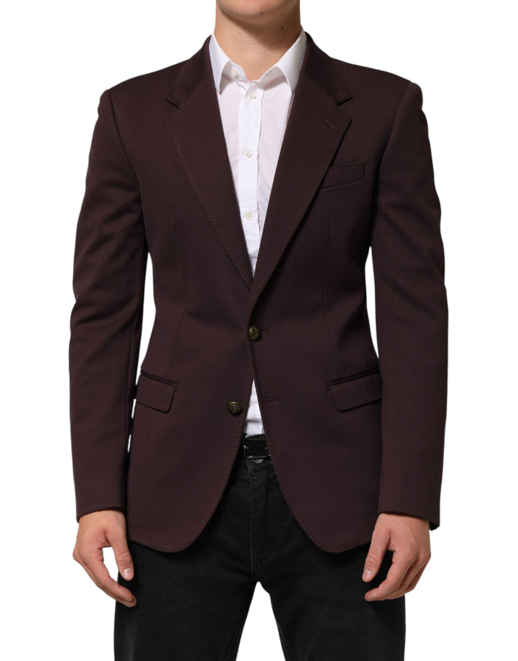 Maroon Baumwolle 2 Knöpfe Anzugjacke Sakko