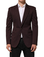 Maroon Baumwolle 2 Knöpfe Anzugjacke Sakko