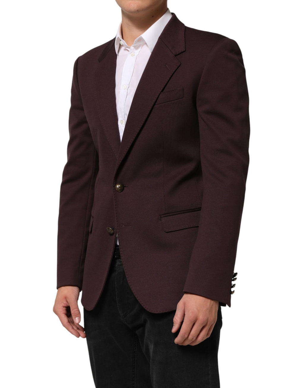 Maroon Baumwolle 2 Knöpfe Anzugjacke Sakko