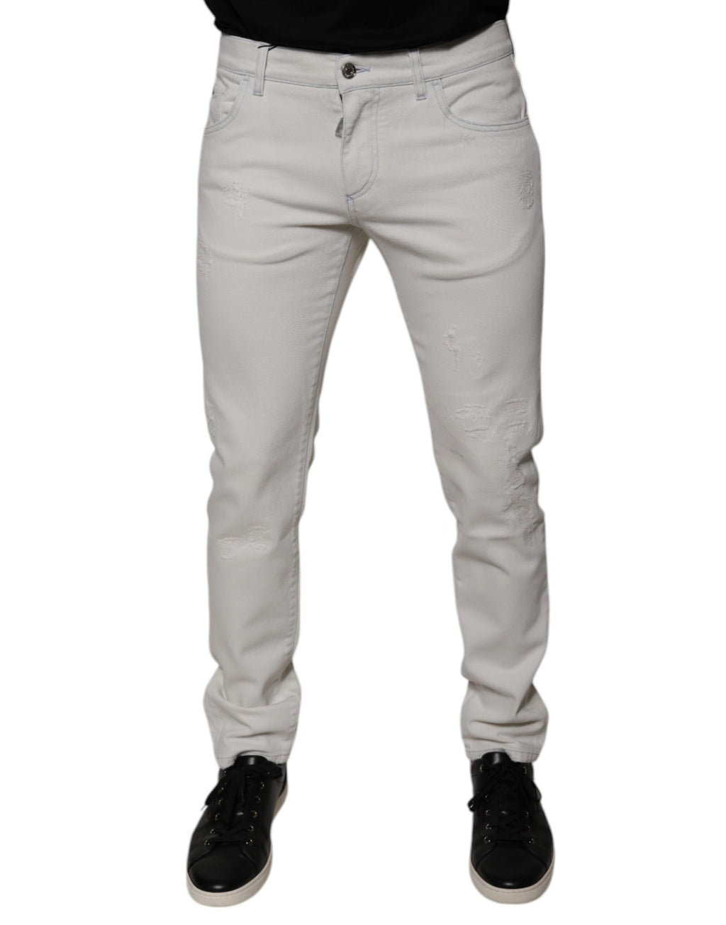 Weiße Baumwoll-Stretch-Skinny-Jeans für Herren