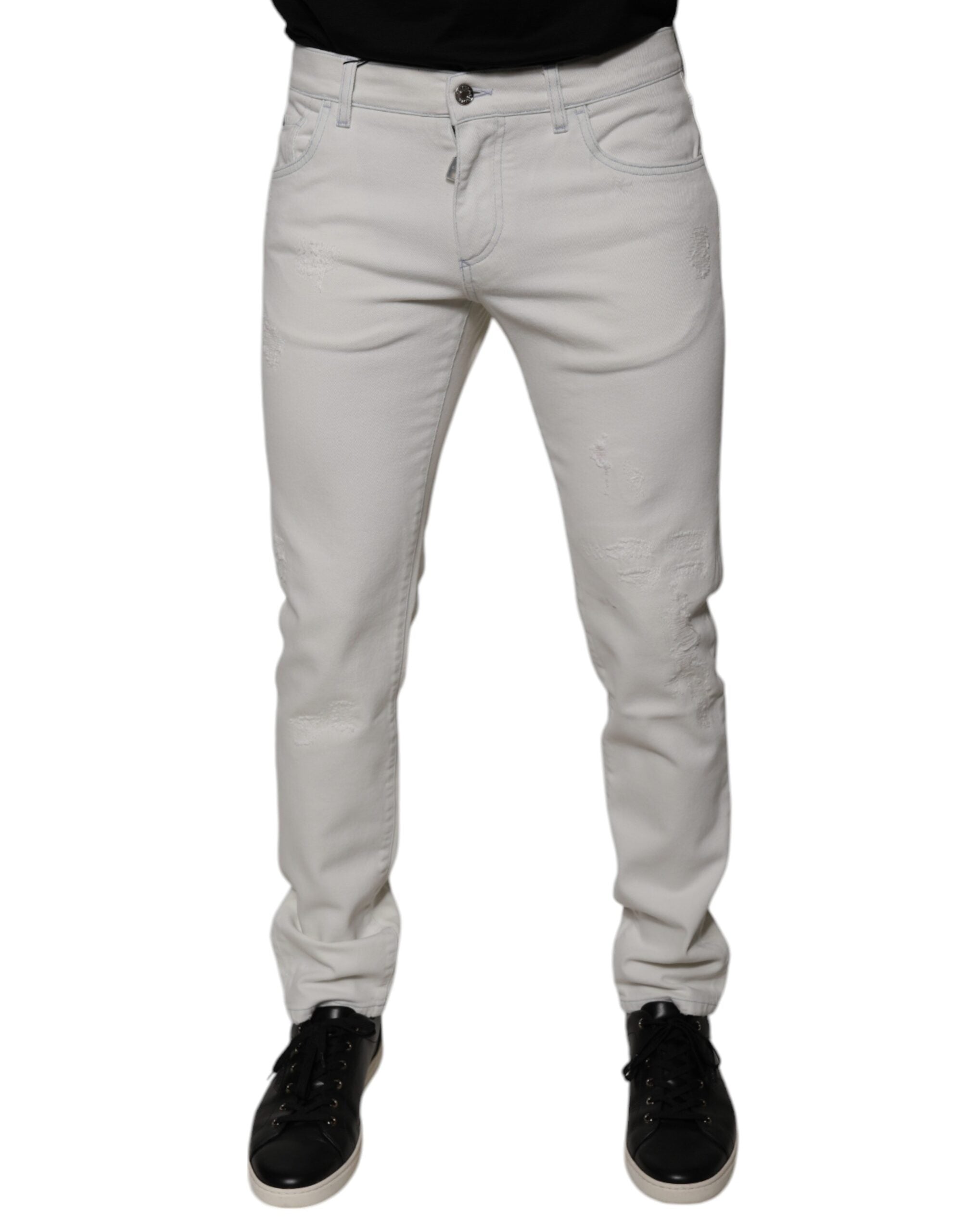 Weiße Baumwoll-Stretch-Skinny-Jeans für Herren