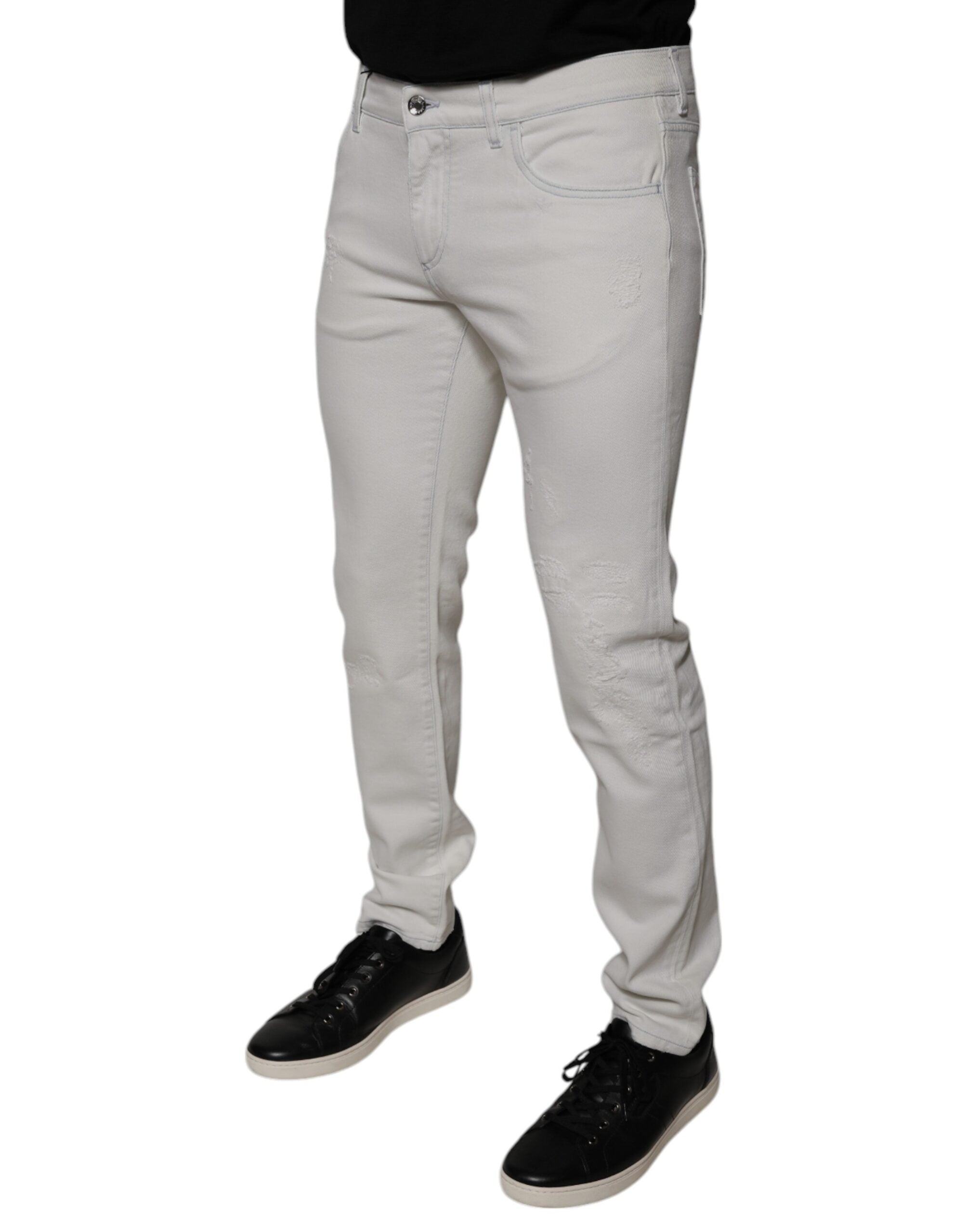 Weiße Baumwoll-Stretch-Skinny-Jeans für Herren