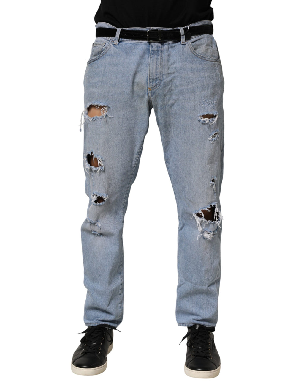 Blaue Distressed Slim Fit Jeans aus Baumwolle