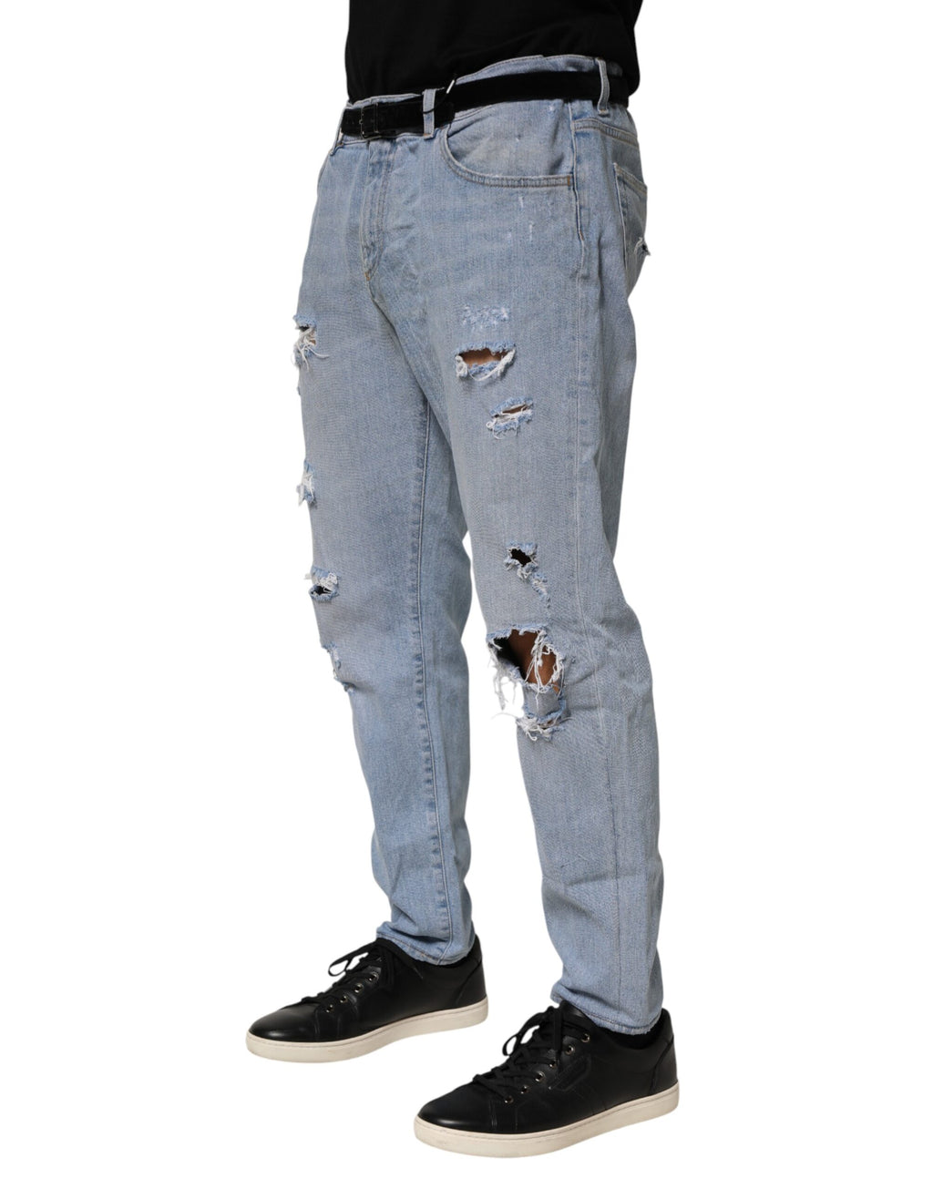 Blaue Distressed Slim Fit Jeans aus Baumwolle