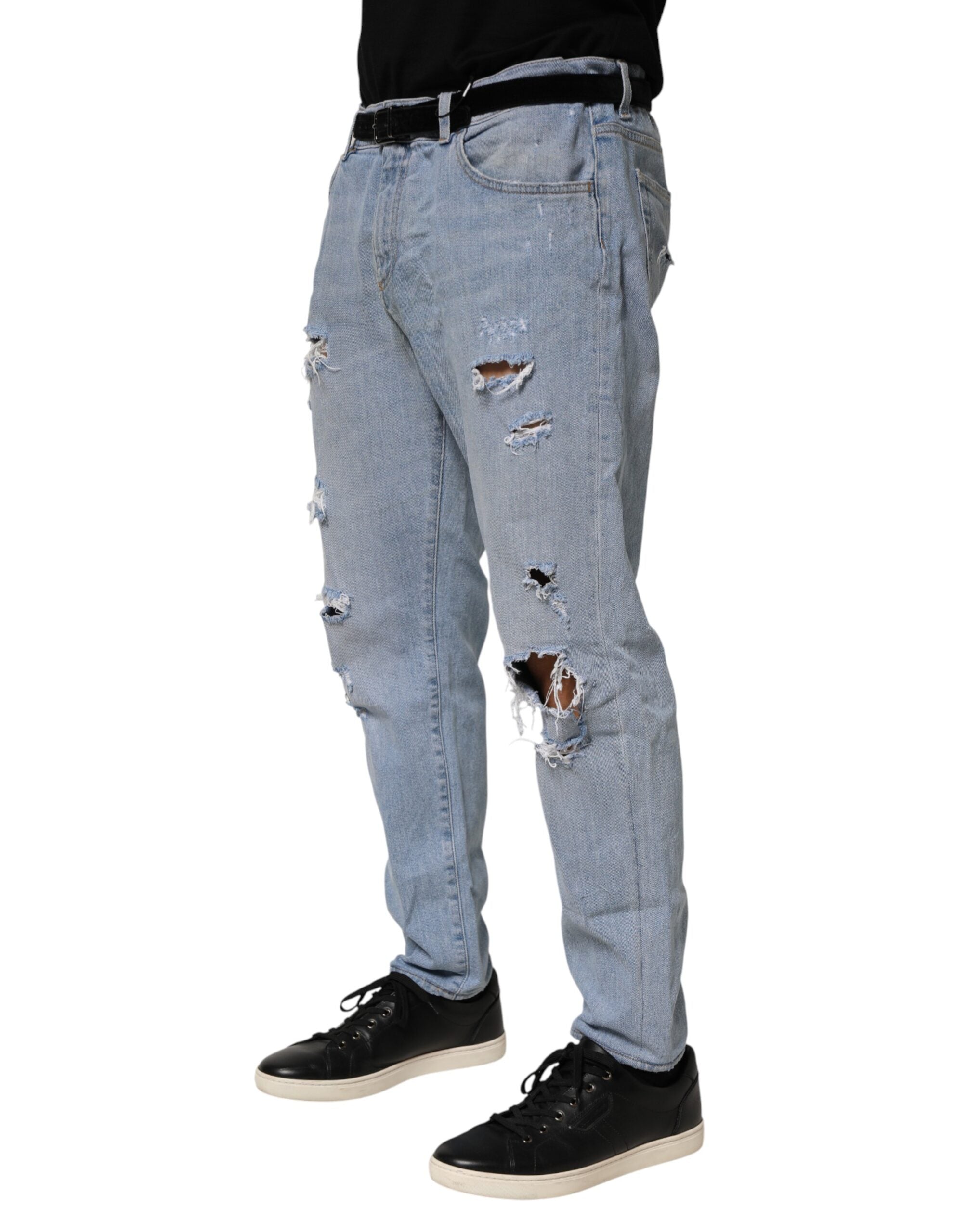 Blaue Distressed Slim Fit Jeans aus Baumwolle
