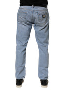 Blaue Distressed Slim Fit Jeans aus Baumwolle