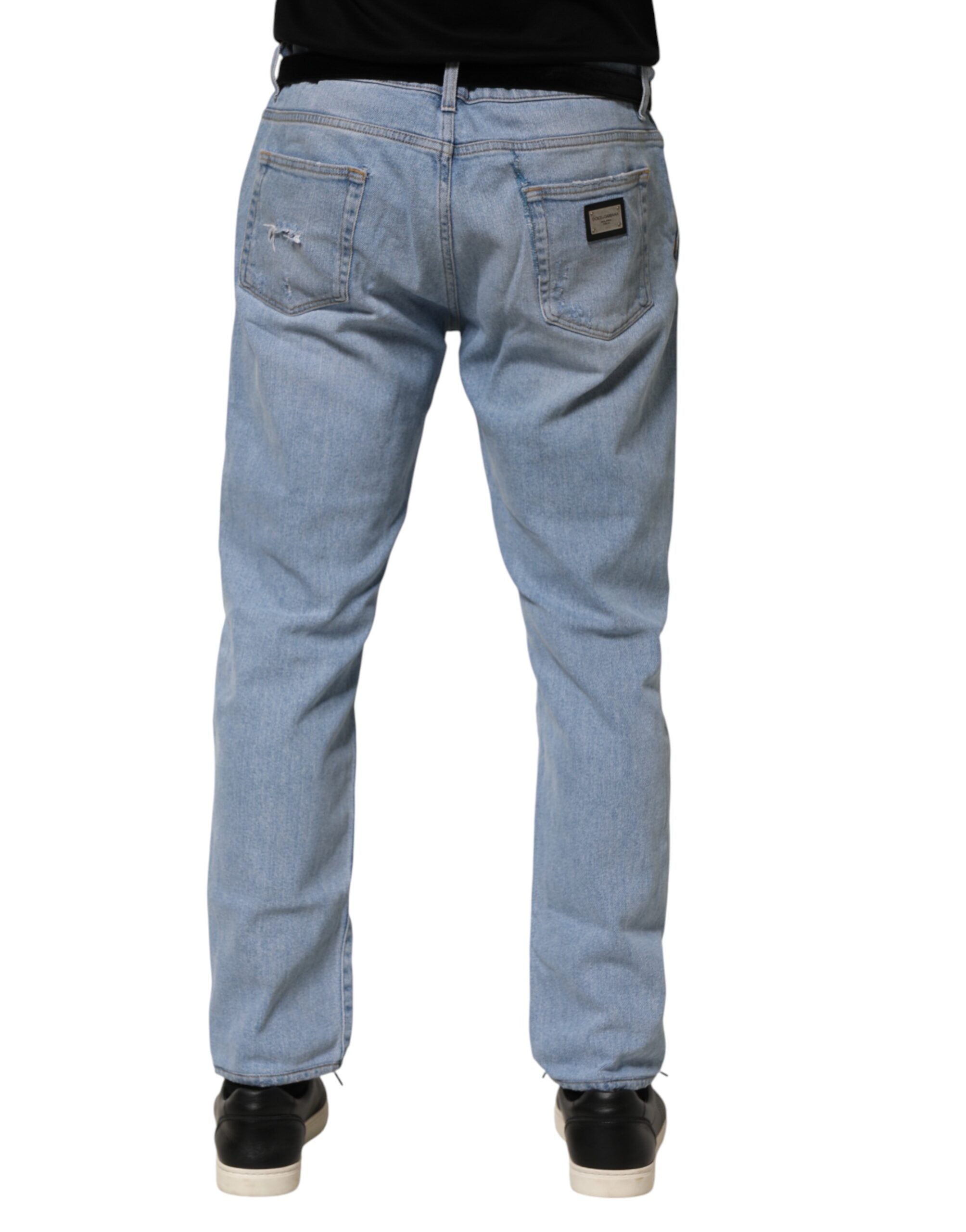 Blaue Distressed Slim Fit Jeans aus Baumwolle