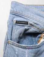 Blaue Distressed Slim Fit Jeans aus Baumwolle