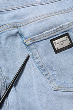 Blaue Distressed Slim Fit Jeans aus Baumwolle